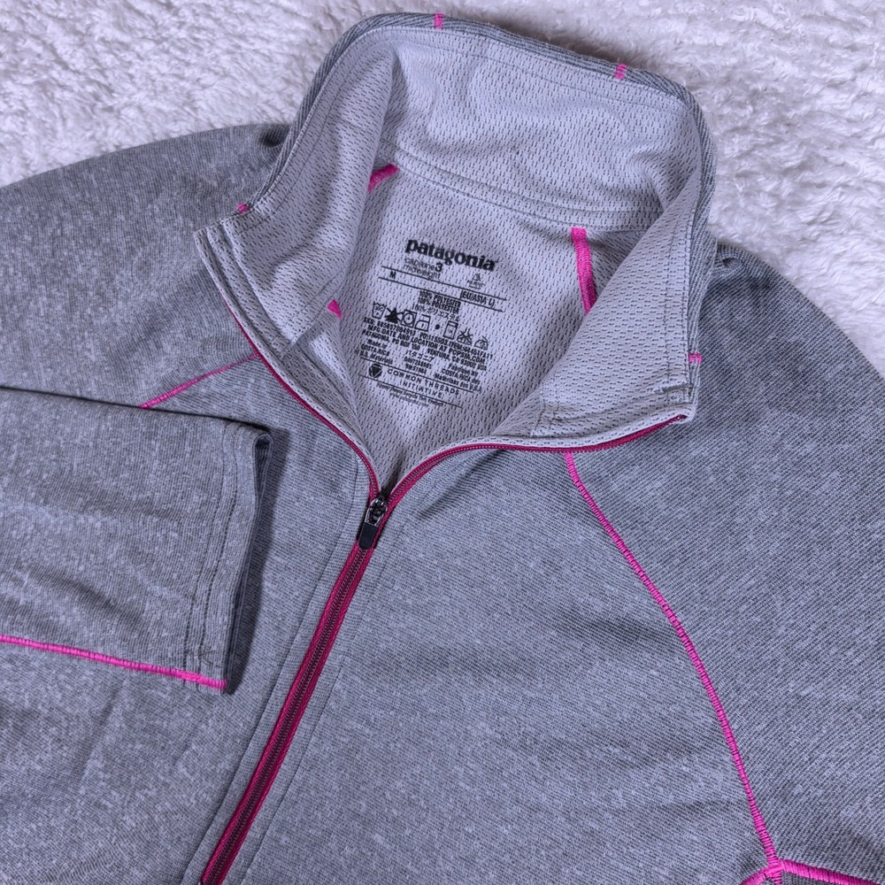 Patagonia Capilene 3 Midweight Womens M Gray 1/4 Zip L/S 44461FA11 Pink Stitch